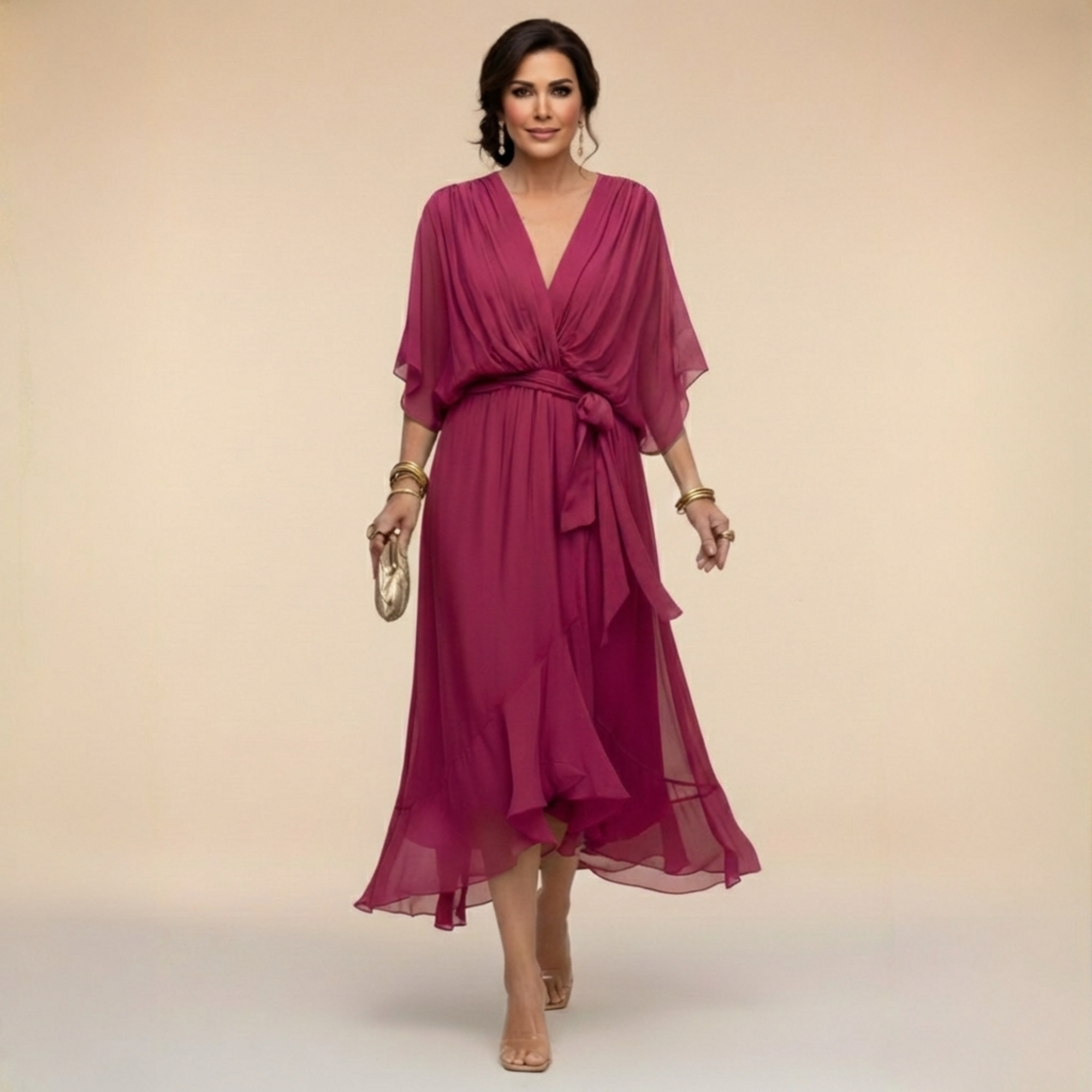 Marta | Chiffon Φόρεμα με V-λαιμόκοψη
