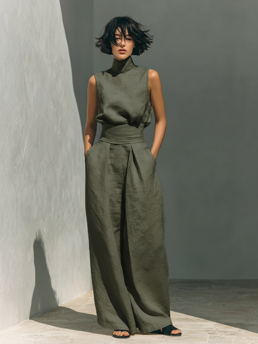 Maria | Minimal Σετ με Top & Φαρδύ Παντελόνι από Βαμβάκι & Λινό